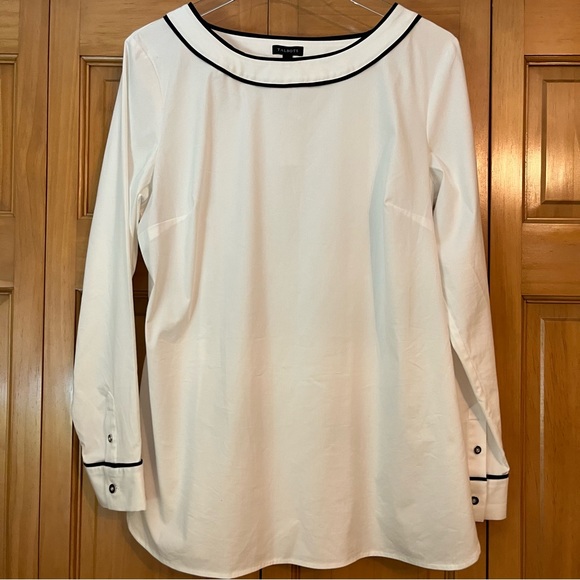 Talbots White Blouse with Black Trim Size Medium NWT - Picture 1 of 8